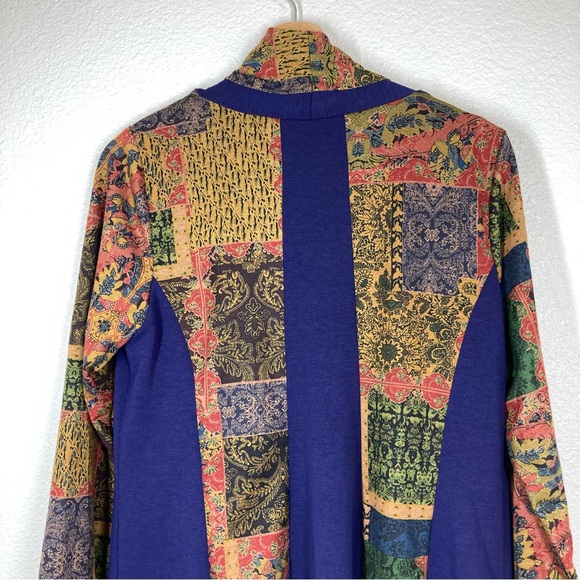 Soft Surroundings Izmir topper Cardigan M Open front Cascade Waterfall Patchwork - Picture 13 of 16